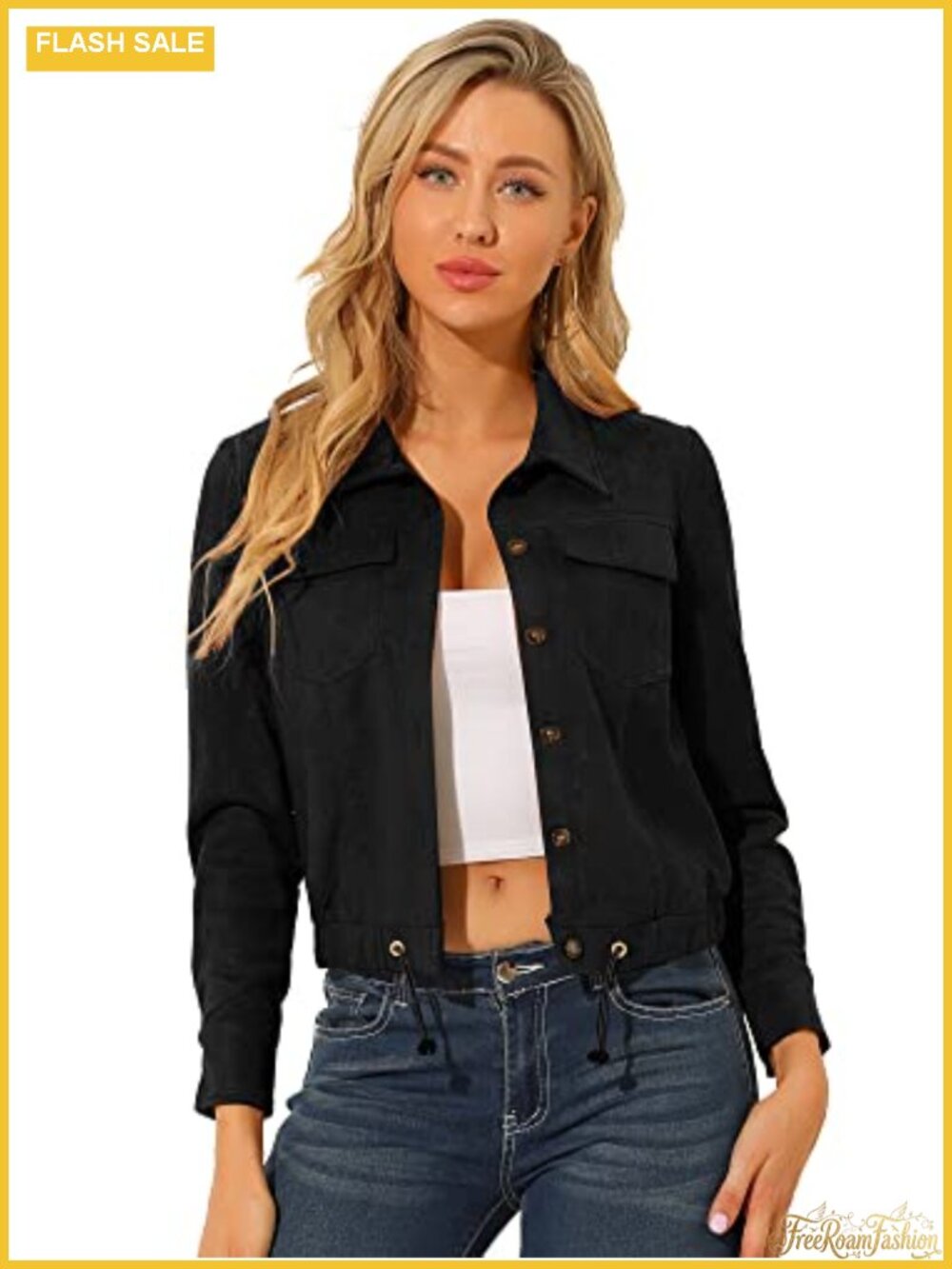 Faux Suede Moto Jacket Button Down Cropped Biker Coat Long Sleeve